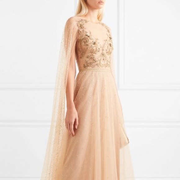 Marchesa Notte Embellished Glittered Tulle Gown-Blush Sz 16 - Picture 3 of 9